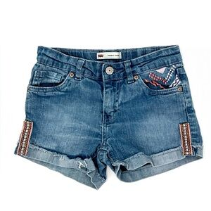 Levi's Girls Denim Shorty Shorts Colorful Southwestern Cowgirl Aztec Style Sz 10